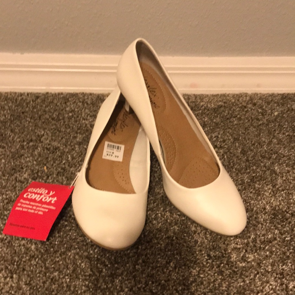 BN white kitten heels.